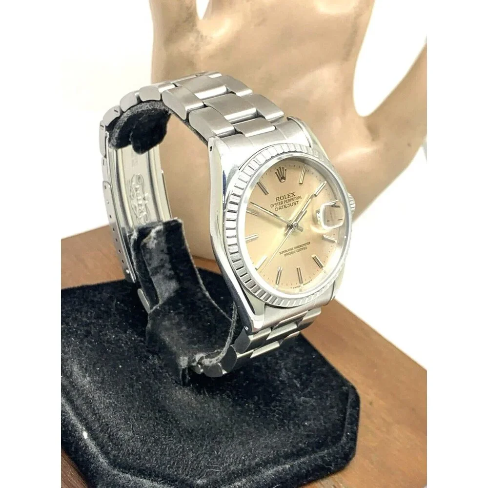 Rolex Datejust Mens Watch 16220 80'S Swiss Automatic Silver-Rose Dial Steel 36mm